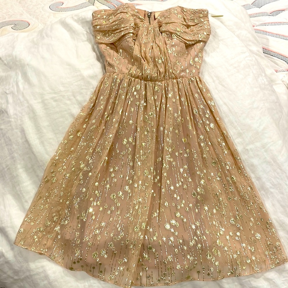 ERIN FETHERSTON pale pink and gold strapless special occasion dress. Size 0.